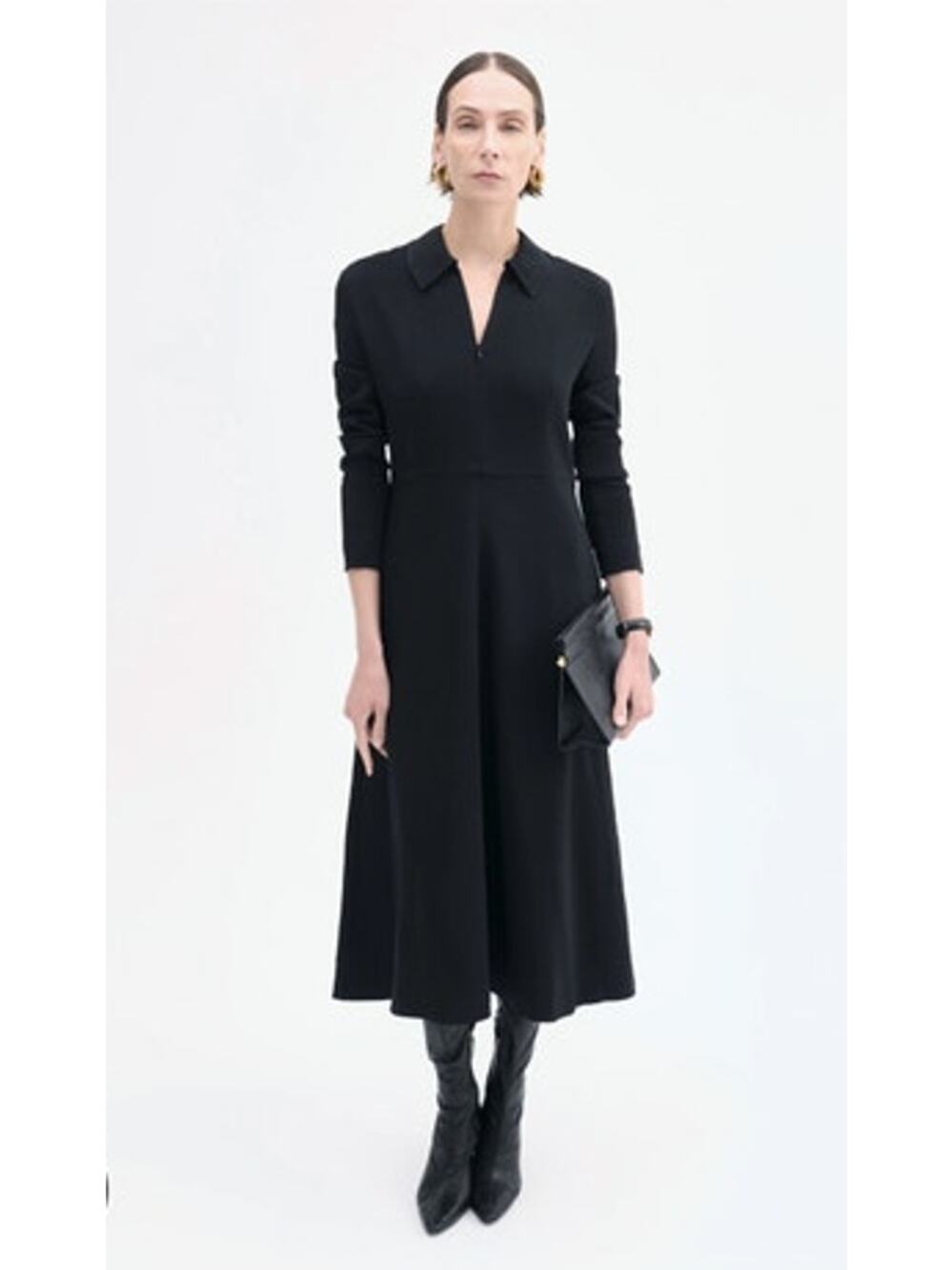 CO Essentials Sz S Small Black Long Sleeve Shirt Dress Midi NWT
